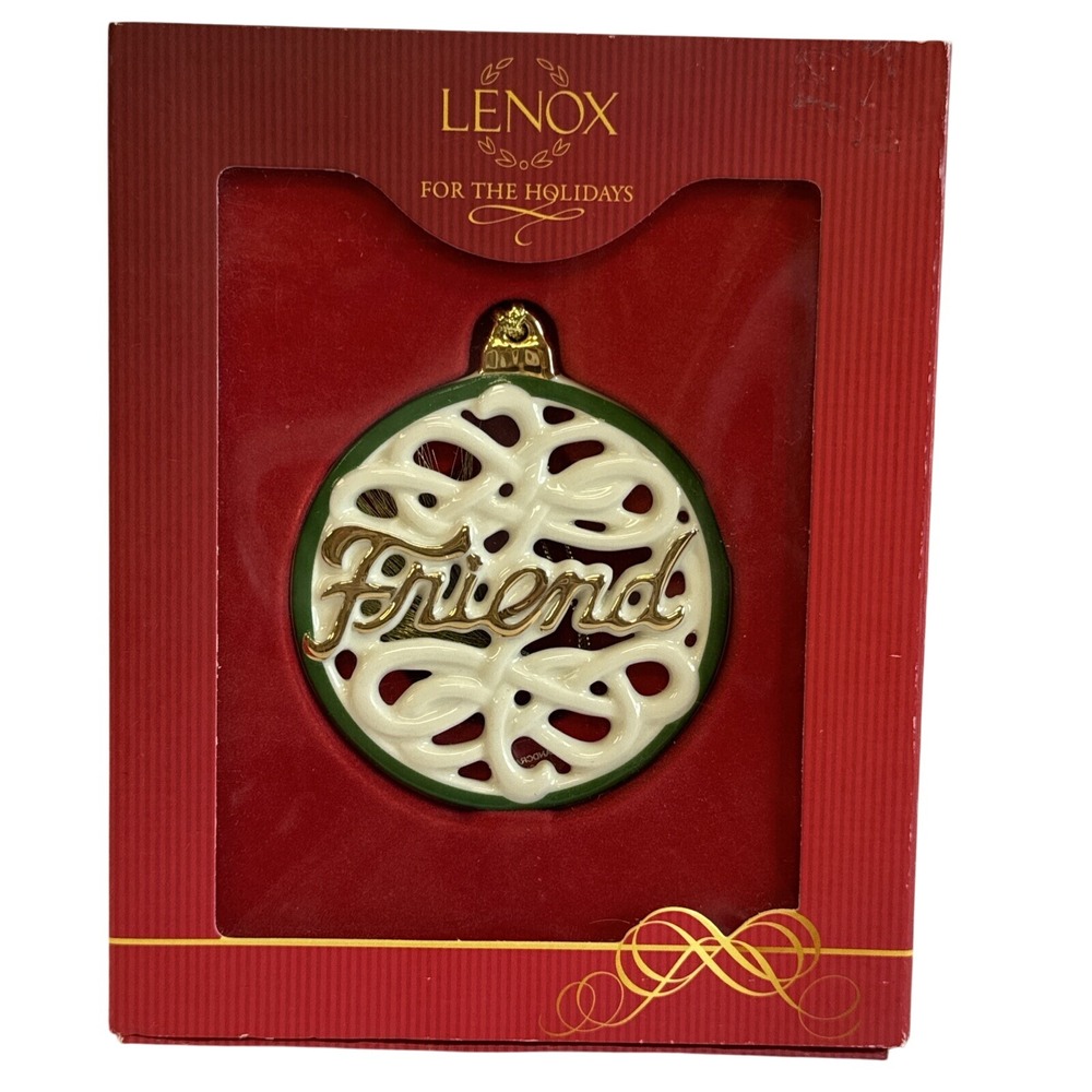 Lenox For My Friend Christmas Ornament Pierced China Gold Accent 812846